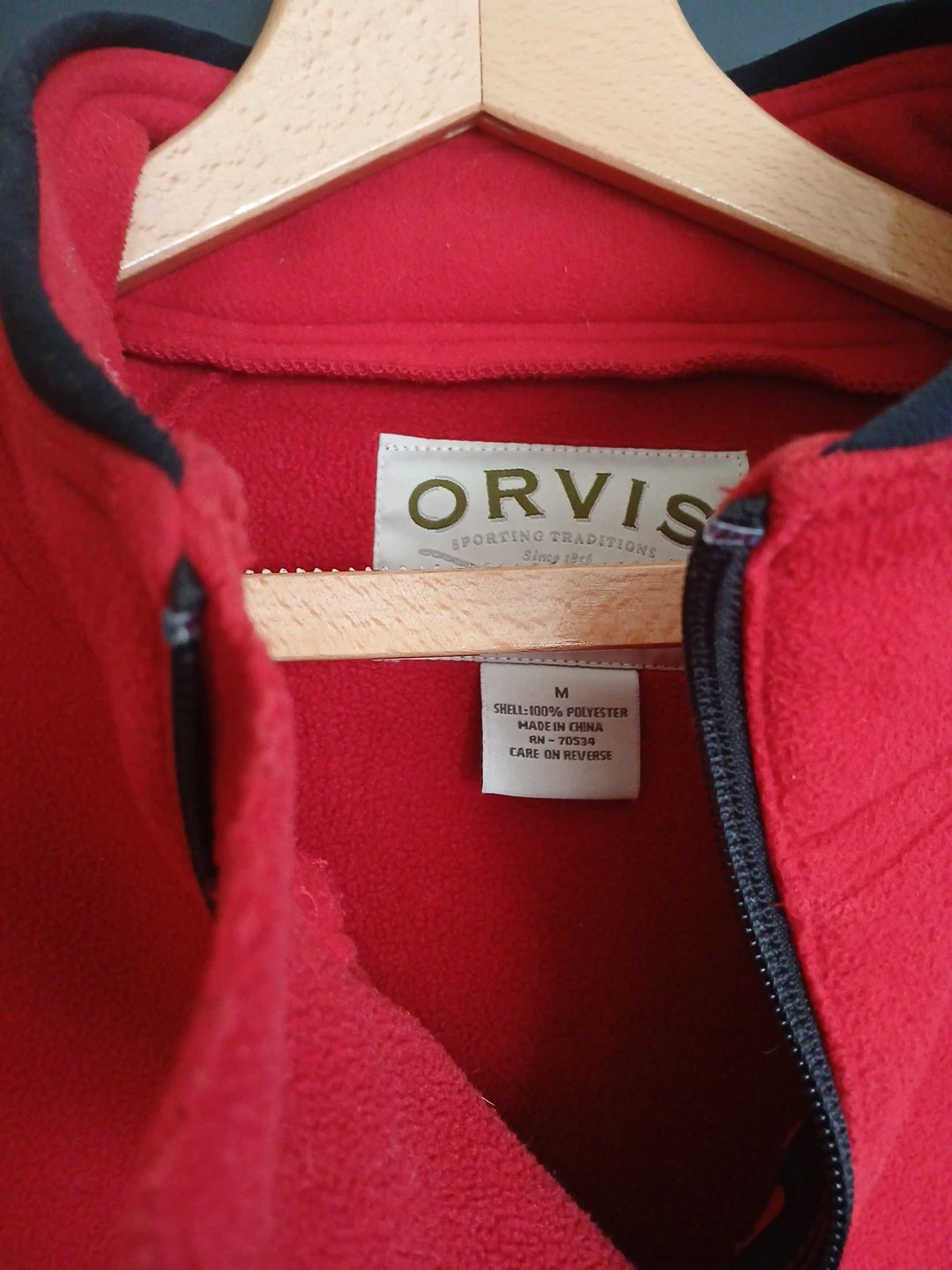 Men's Orvis Zip Thick Fleece UK Medium Red Fly Fishing Coat Jacket Vintage