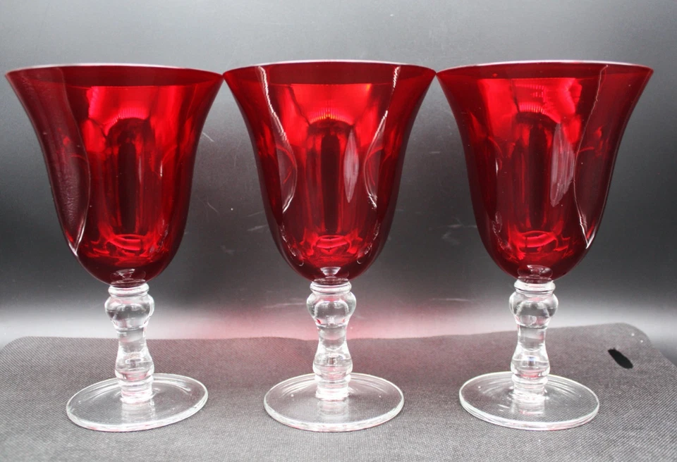 3 -Home Essentials Ruby Red Hand Blown Glass Water Goblet 7.25" Height, Set of 3 - Image 2 of 4