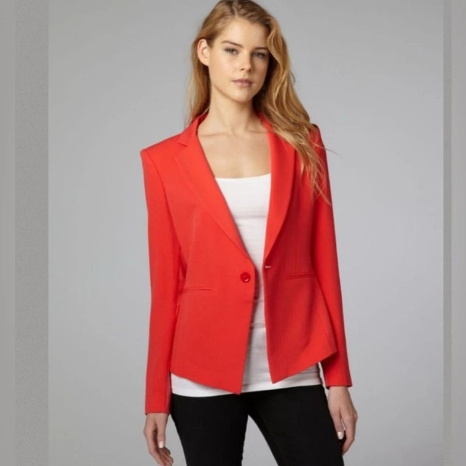Blazer eléctrico BCBGMaxazria rojo amapola quemado un botón talla grande nuevo con etiquetas Foto 2 de 4