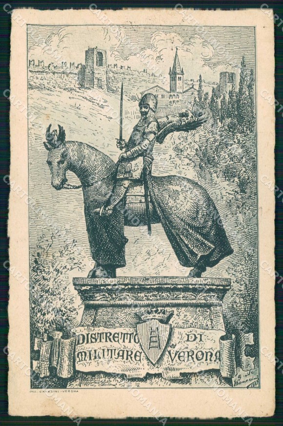 Militari Reggimentali Distretto Militare Verona 1927 PIEGATA cartolina KF3804