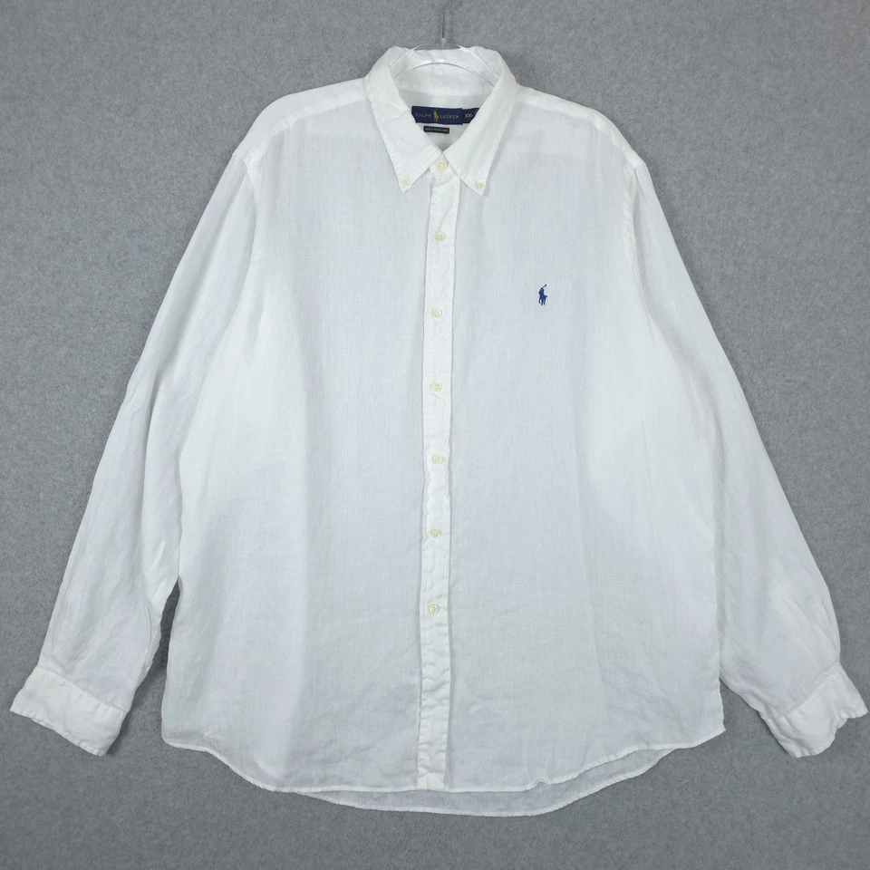 Ralph Lauren Shirt Mens 2XL White Ocean Wash Linen Long Sleeve Button Down - Image 2 of 4