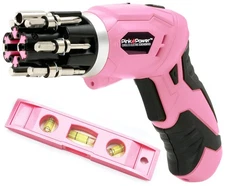 Pink Power Cordless Electric Screwdriver Set - 4V Rechargeable Pink Cordless ...