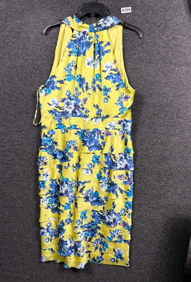 Vestido floral Evan picono para mujer talla 16 amarillo azul cuello en V volantes sin mangas  Foto 2 de 4