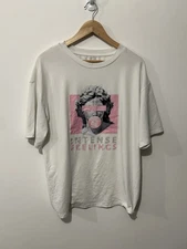 Women's Shein White Graphic Print T-Shirt "Intense Feelings" - Small