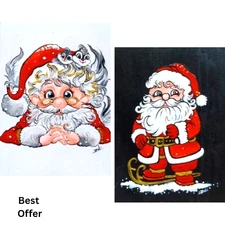 02 Pcs ACEO Original Christmas Santaclaus Acrylic Hand Painting Gift Art Set New