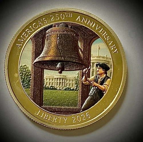 USA 250th Anniversary Challenge Coin-Gold Colored-Liberty Bell 1776-White House