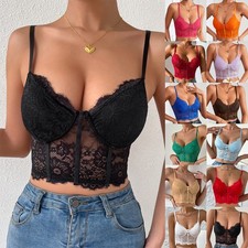 Ladies Lace Vest Crop Tops Bra Corset Strappy Camisole Party Shirts Tank Bustier
