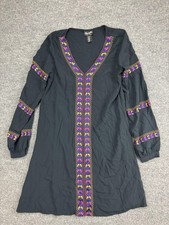 Wrangler Dress Womens Small Black Embroidered Shift Boho V Neck Long Sleeve