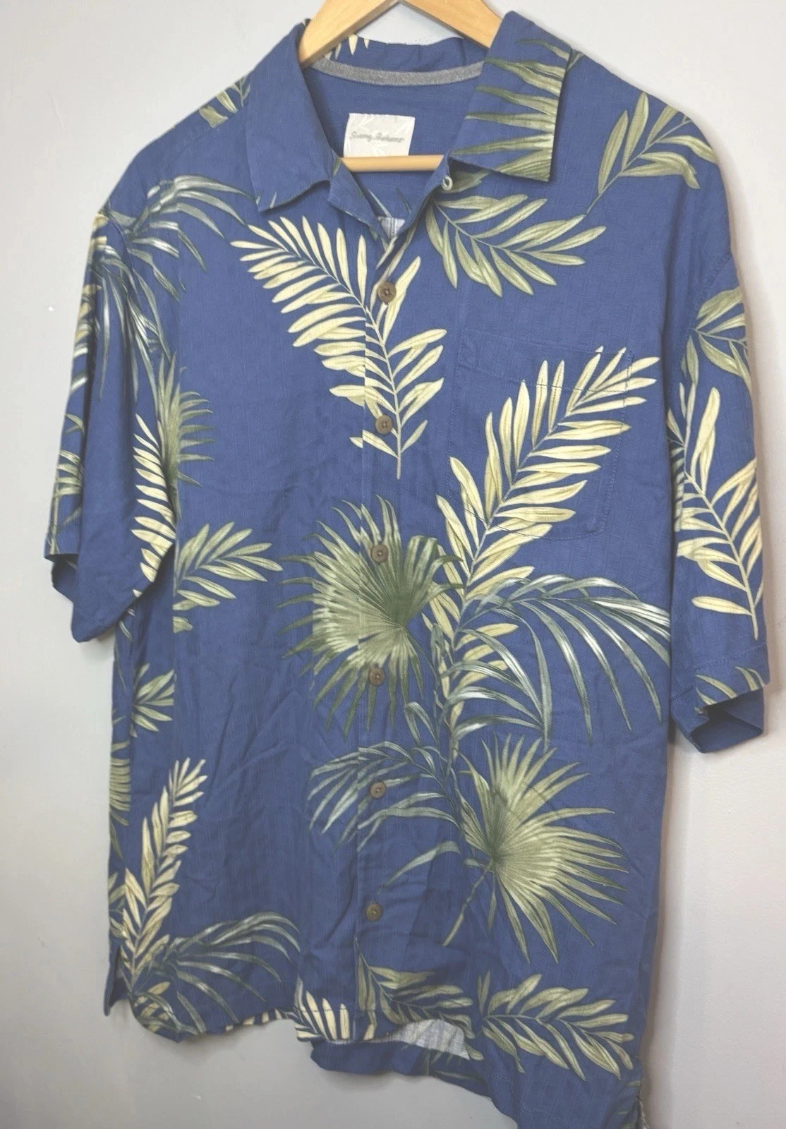 Tommy Bahama Men’s Silk Hawaiian Shirt L Blue Green