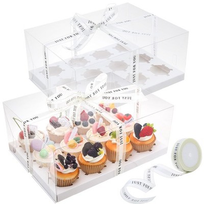 5 PCS Clear Cupcake Boxes Gift Ribbon 12 Count Container Plastic Tray White