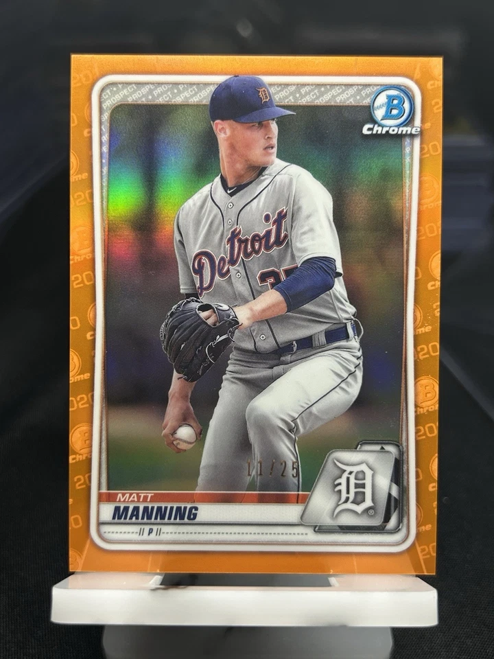2020 Bowman Prospects Orange Foil /25 Matt Manning Detroit Tigers #BCP-229 - Image 3 of 3