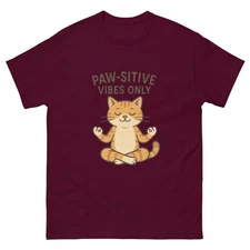 Pawsitive Vibes Cat T-Shirt Funny Zen Meditation Tee Unisex Relaxed Fit