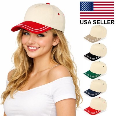 C.C Unisex Women Men Two Tone Retro Stripe Cotton Snapback Trucker Baseball Cap