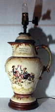 Large 3.25 Liter Antique 1890s Mettlach Beer Stein Tankard LAMP Gnomes Drinking