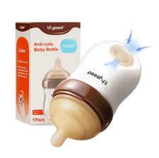 Thyseed Anti-Colic Glass Baby Bottle for Breastfed Infants, Paced Feeding, Br...