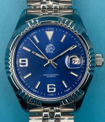 Orologio automatico uomo meccanico acciaio Quadrante Blu Stile bracciale Jubilee - Foto 7 di 13