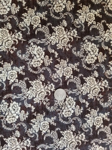 LACE FLORAL CREAM ON BROWN COTTON FABRIC BTY - 第 1/1 張圖片