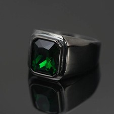 Vintage Green CZ Stone Signet Ring Stainless Steel Black Wedding Jewelry Ring