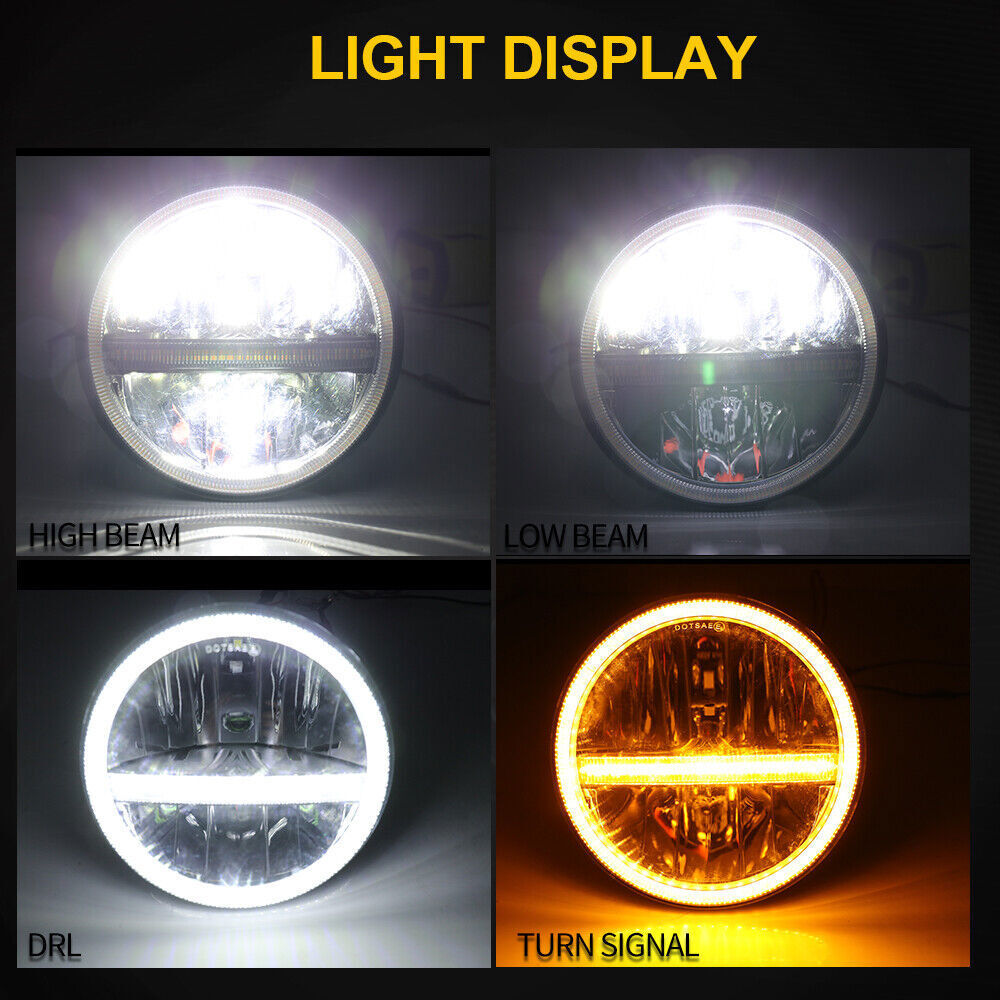 DOT Approved Pair 7inch Round LED Headlights Halo DRL Fit