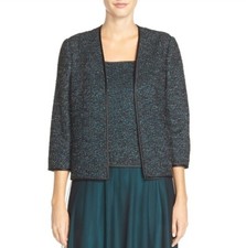 Women's Alex Evenings Mixed Media Jacket, Size 8 - Black/Teal 152077