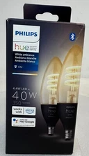 Philips Hue 40W White Ambiance Filament LED Smart Candle-Shaped Bulb - Pack of 2