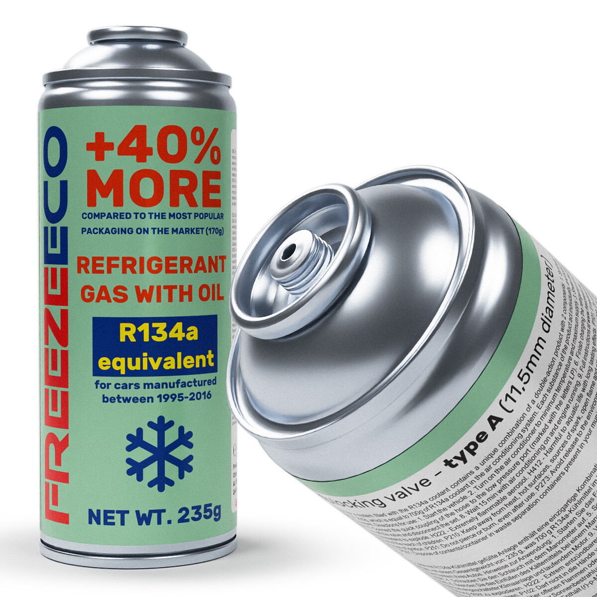 Tuyau Recharge Clim FreezeECO 2 Piece Set: 3 In 1 Leakstop/Oil/Gas 235g Type A Manometre Recharge Clim