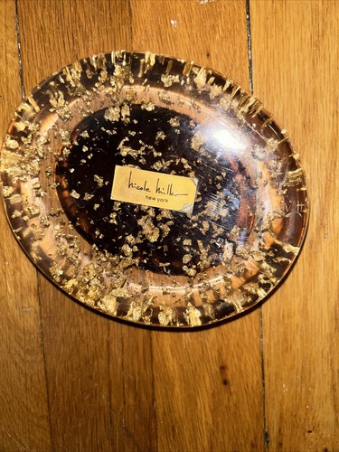 Nicole Miller Lucite Soap Gold Flecks Dish Holder Trinket Dish Hollywood Regency - Picture 7 of 7