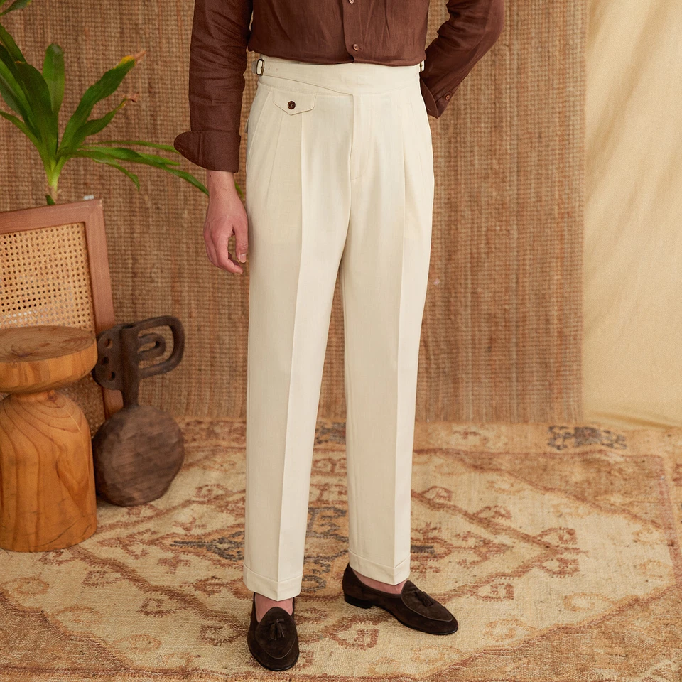 Pantalones informales de negocios italianos Commuts para hombre pantalones británicos ajustados de doble plisado Foto 2 de 4