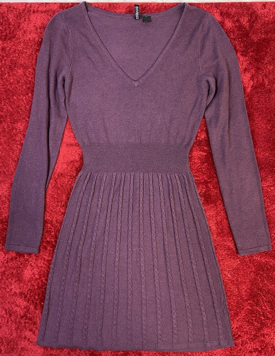 H&M Divided Sweater Dress Womens 6 Purple 3/4 Sleeve Lightweight Ruffled Skirt H&M Divided Sweater Dress Womens 6 Purple 3/4 Sleeve Lightweight Ruffled Skirt