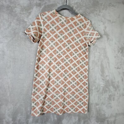 Zara Trafaluc Shift Dress Womens Small Short Sleeve Orange Diamond Pattern 
