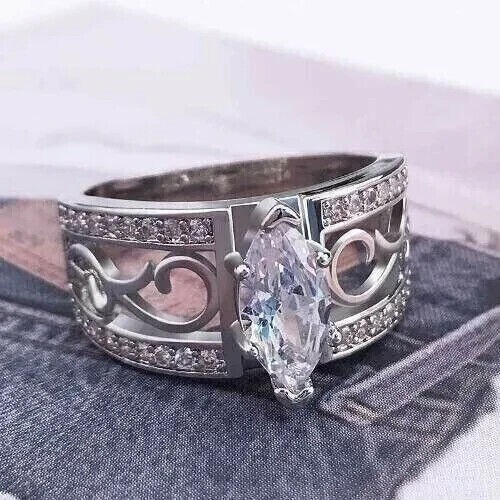 Stunning Wedding Band Ring Marquise Cut Simulated Diamond 14K White Gold Plated-image