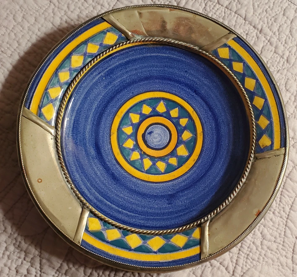 Марокканский? Мексиканский? Настенная керамическая тарелка/чаша с металлическим антиквариатом/винтажная - Изображение 3 из 4