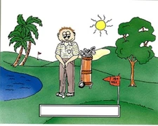 Golfer Male Cartoon Character Personalized Matted Print Series 1