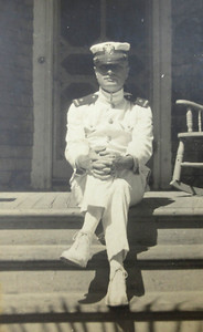 WWI US Navy Officer Photo Handsome Ensign Dress Whites High Collar Hat 1910-20s