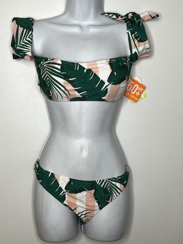 Shade Critters Womens Two Piece Bathing Suit Sz 6 Green Botanic Print 50 UPF NEW