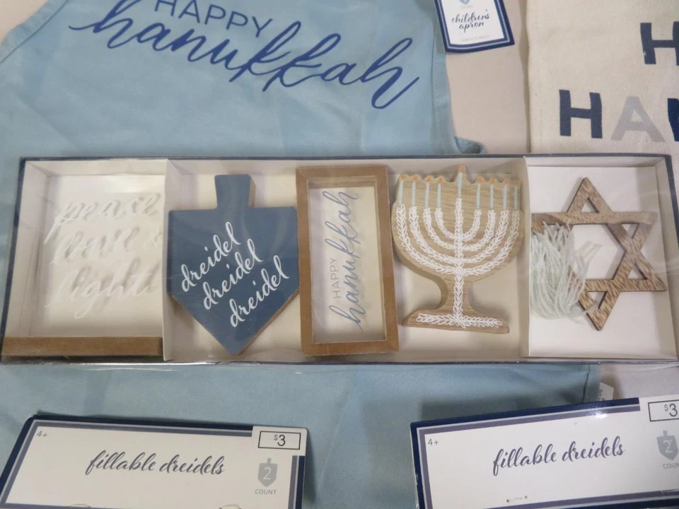 Feliz Janucá Fiesta Judía Lote Surtido Delantales Dreidels Artesanías Adhesivos Decoración Foto 4 de 4