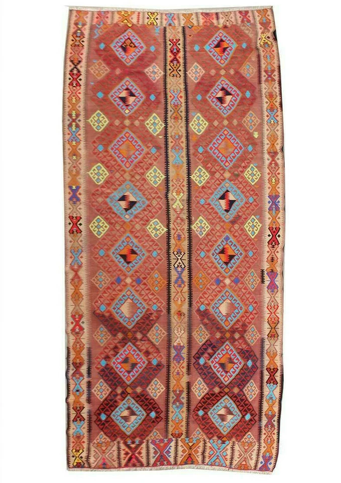 Alfombra alfombra vintage de lana hecha a mano geométrica Kilim tejido plano corredor 5x12 Foto 3 de 4