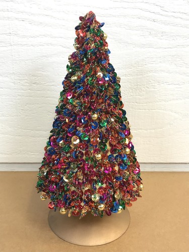 Unique 10" Vintage Beaded Sequin Christmas Tree Table Top MCM - Picture 2 of 10