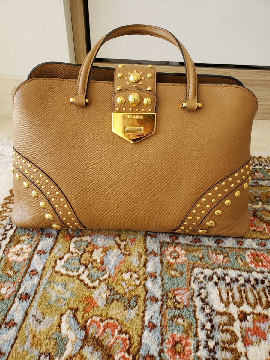 PRADA STUDDED SAFFIANO CUIR PROMENADE TOTE SHOULDER HANDBAG PRADA STUDDED SAFFIANO CUIR PROMENADE TOTE SHOULDER HANDBAG