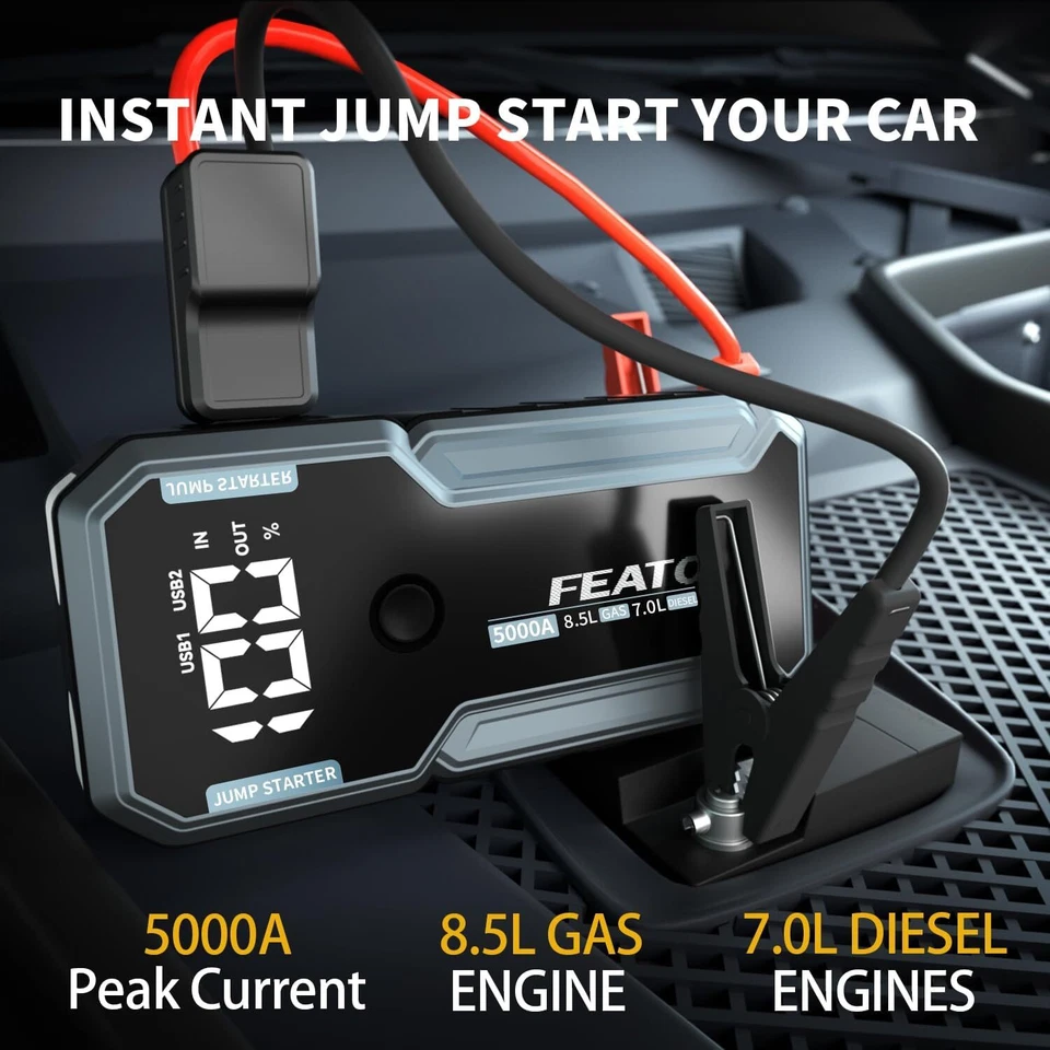 Featou 5000A Car Jump Starter Booster Jumper Portable Power Bank Battery Charge - Imagem 2 de 4