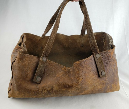 Antike genietete Ledertasche Werkzeugkiste Tasche Träger primitive Volkskunst Steampunk - Bild 7 von 12