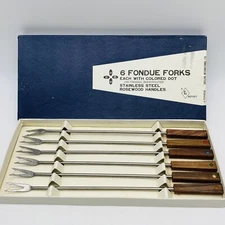 Vintage Cutler’s International Set Of 6 Stainless Steel Rosewood Fondue Forks