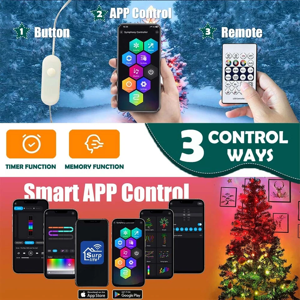 Christmas Tree Waterfall Lights 200LED RGB Color Changing for Indoor Outdoor - Image 4 of 4