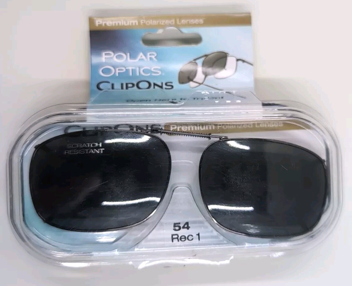 Polar Optics Clip On Premium Polarized Gray Sunglasses With Case 54 Rec 1 New