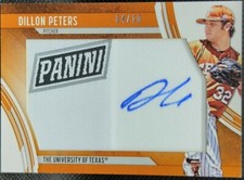 DILLON PETERS 2017 Panini Day RC AUTO JUMBO BRAND LOGO PATCH #4/10 Pirates Texas