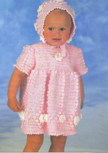 Häkelanleitung Kopie 2390.   Baby Kleid & Mütze.  16-22" Brustumfang.  4ply