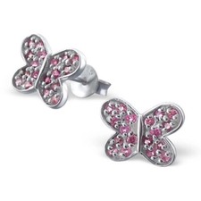 Butterfly 925 Sterling Silver Purple Color Crystals Girl Women Stud Earrings