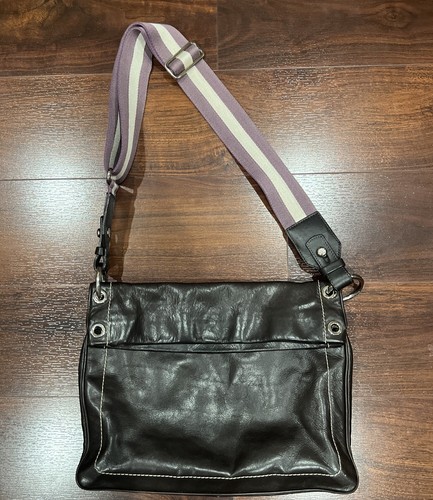 BALLY Italian Messenger Bag Crossbody Brown Leather Canvas Strap Authentic