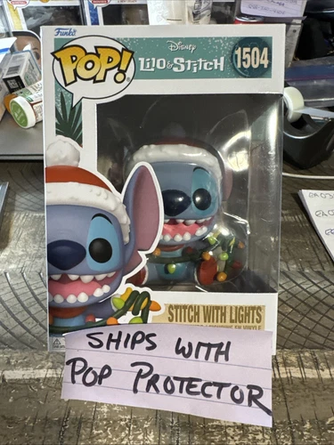 Funko Pop - Disney - Stitch With Christmas Lights #1504- with free Pop protector