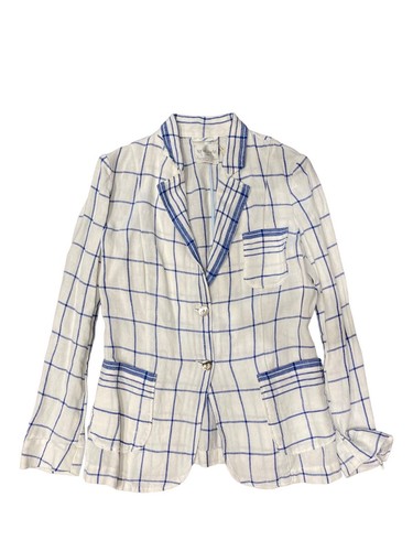 Forte Forte Holiday Check Linen Blazer White Blue III/ L NWT $744 - Picture 5 of 8